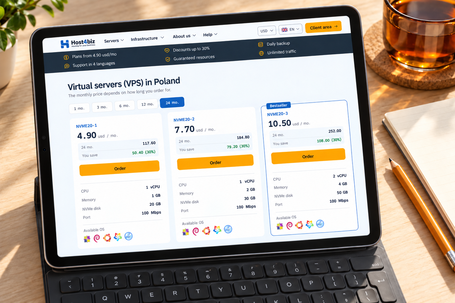 Updated pricing cards on the VPS page