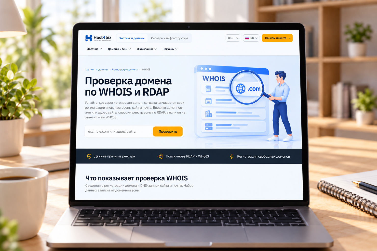 Проверка домена по WHOIS и RDAP на сайте Host4Biz