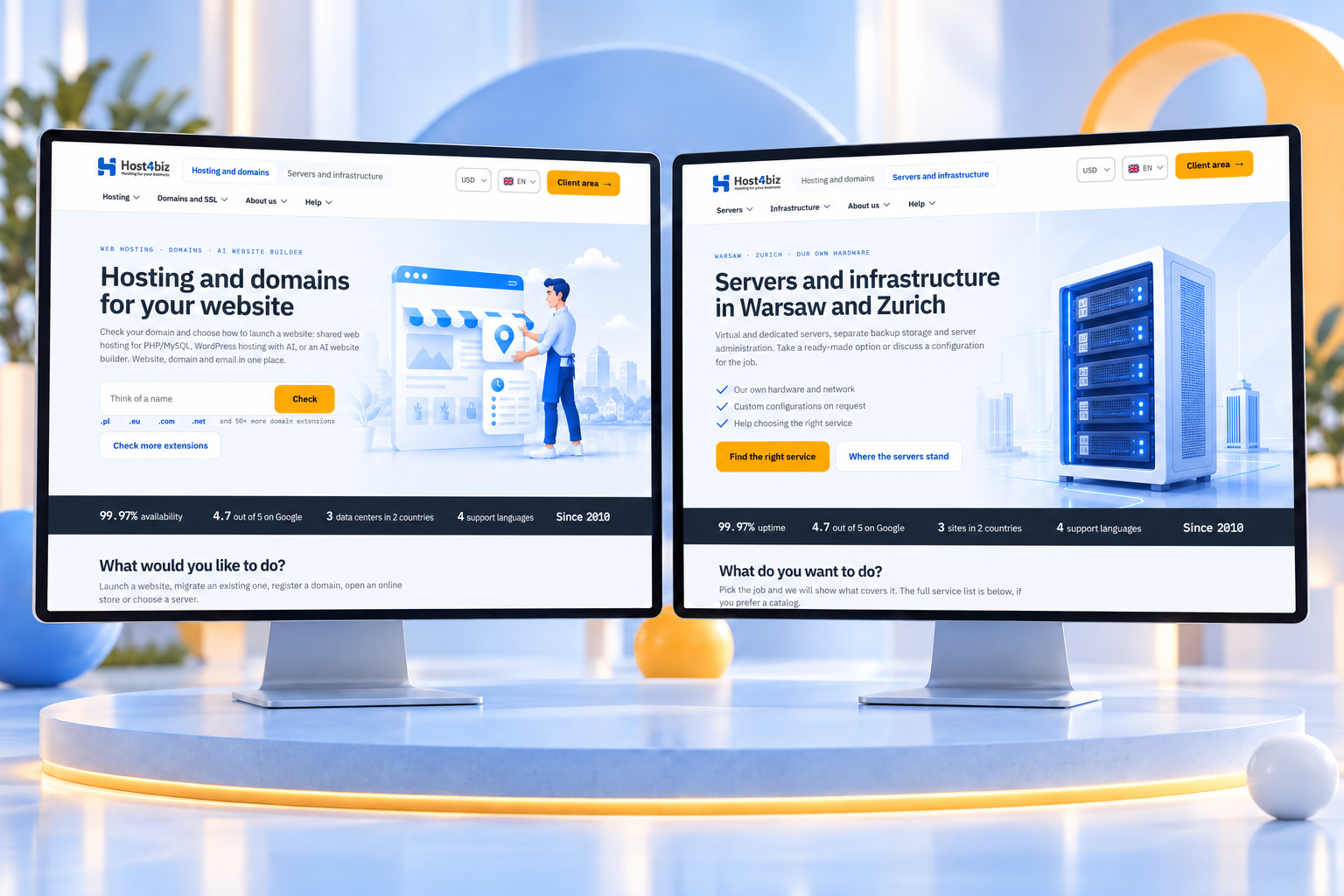 The two main areas: hosting and domains, servers and infrastructure