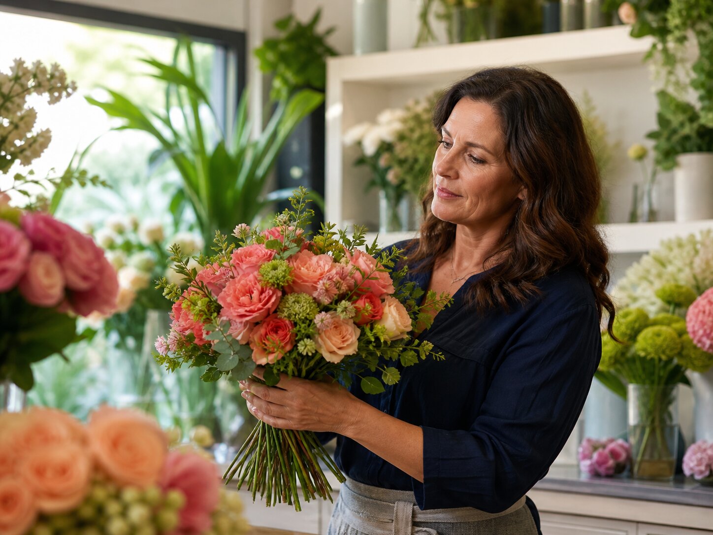 Florist arranging flowers in a shop