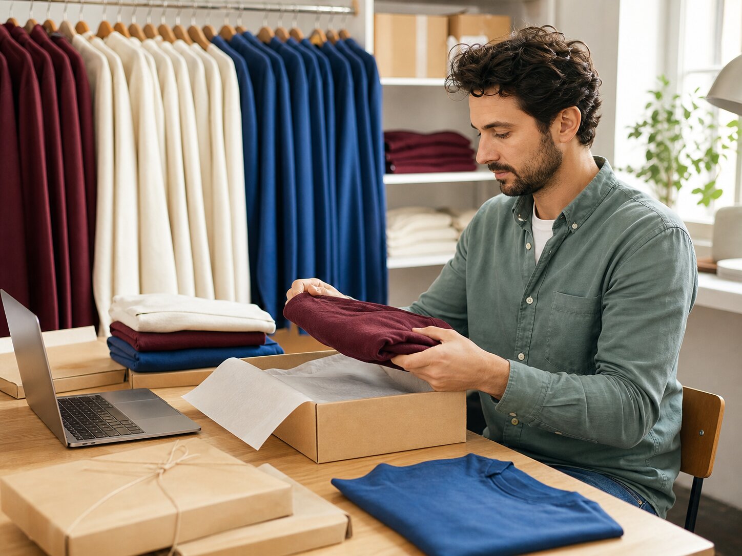 Shop owner packing an order